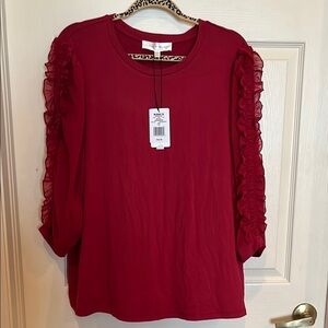 # NWT 2X Red Ruffled 3/4 Sheer Sleeve Blouse